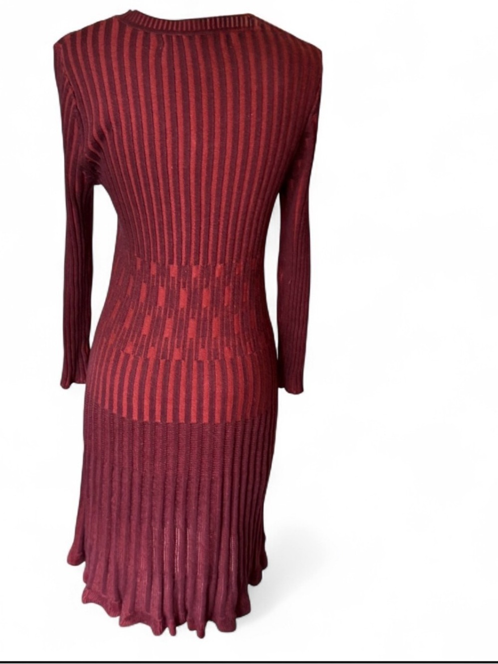 Max Studio Ribbed Long-Sleeve Knit Dress in Burgundy textured design cotton bl - Picture 5 of 8
